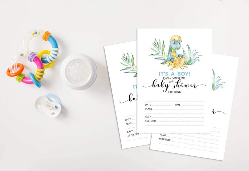 Inkdotpot 30 Fill in Style Baby Shower Invitation Cards Dinosaur Gender Reveal Blank Invites - Image 4